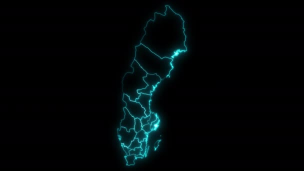 Κινούμενος Χάρτης Περίγραμμα Της Σουηδίας Κομητείες — Αρχείο Βίντεο