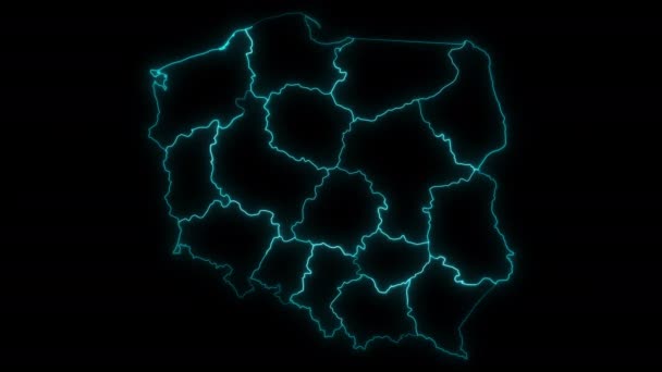 Animated Outline Map Poland Provinces — Stock Video