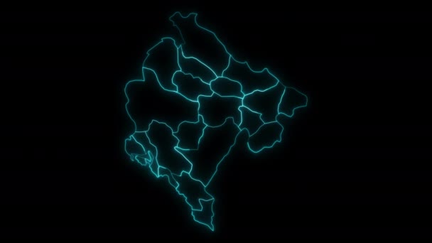 Animovaná Obrysová Mapa Černé Hory Obcemi — Stock video