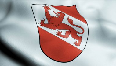 Pfaffikon 'un dalgalanan İsviçre şehir bayrağının 3D görüntüsü