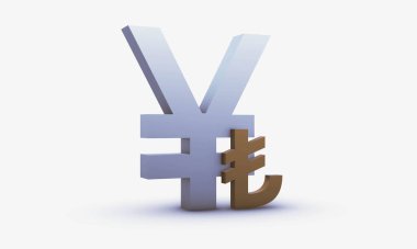 Çin yuanı ve Türk lirasının döviz kuru beyaz arka planda izole edildi