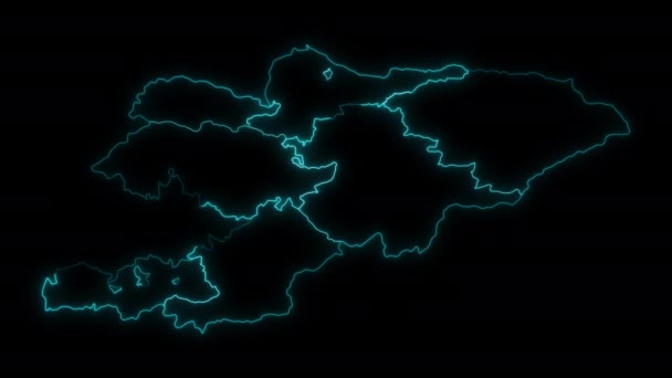 Desenho Animado Mapa Quirguistão Com Regiões — Vídeo de Stock