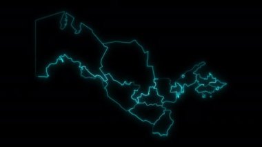 Bölgelerle Özbekistan 'ın Canlandırılmış Taslak Haritası