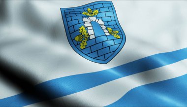 Dubrowna 'nın dalgalanan Belarus şehir bayrağının 3 boyutlu görüntüsü