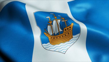 Polotsk 'un dalgalanan Belarus şehir bayrağının 3 boyutlu görüntüsü