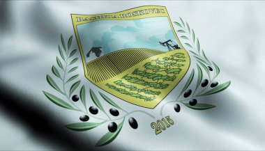 Arnavutluk 'un Roskovec kenti bayrağını sallayan 3D Görüntü