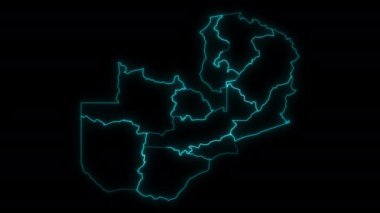 Zambiya 'nın soyut harita anahatları, içinde ve dışında parlayan vilayetler.