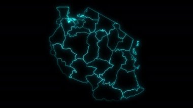 Tanzanya 'nın soyut haritası. Animasyon içinde ve dışında parlayan bölgeler.