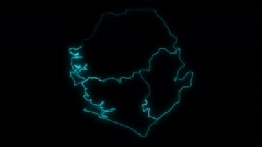 Sierra Leone 'nin soyut haritası. İl içinde ve dışında parlayan animasyon çizgileri.