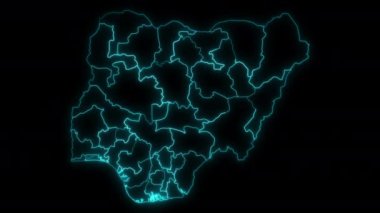 Nijerya 'nın soyut haritası. Animasyon içinde ve dışında parlayan devletler.