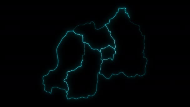 Abstract Map Outline Rwanda Provinces Glowing Outline Out Animation — Stock Video