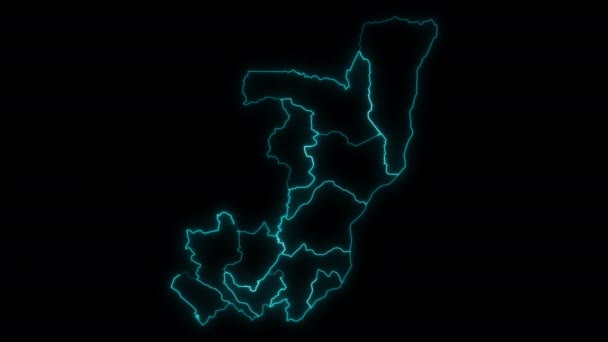 Абстрактна Карта Обрисах Республіки Конго Відділами Світяться Контури Анімації — стокове відео