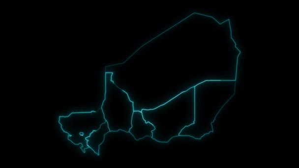 Abstract Map Outline Niger Regions Glowing Outline Out Animation — Stock Video