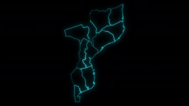 Mozambik Soyut Harita Anahatları Içinde Dışında Parlayan Vilayetler — Stok video