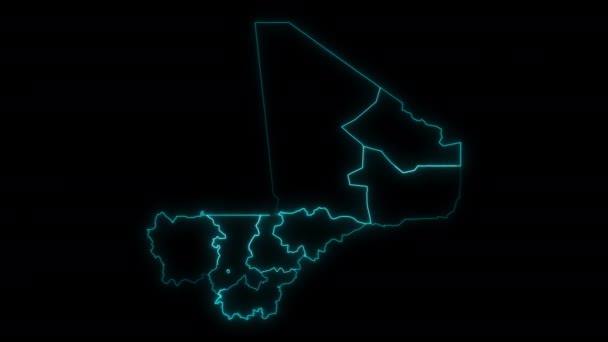 Abstract Map Outline Mali Regions Glowing Outline Out Animation — Stock Video