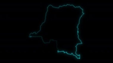 Demokratik Kongo Cumhuriyeti 'nin soyut haritası animasyon içinde ve dışında parlayan ana hatları