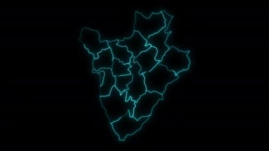 Burundi vilayetlerinin iç ve dış animasyonlarda parlayan soyut harita özeti