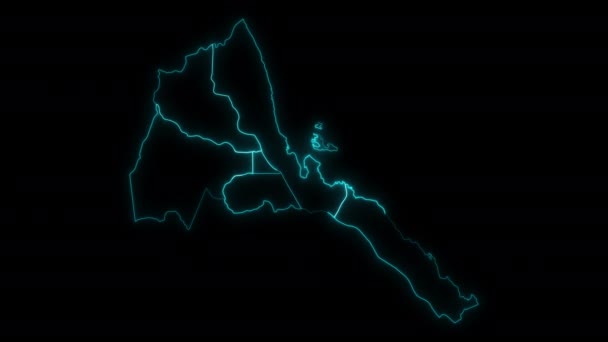 Abstract Map Outline Eritrea Regions Glowing Outline Out Animation — Stock Video