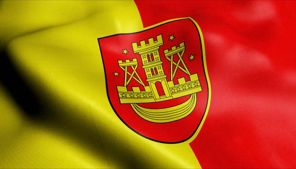Klaipeda挥动立陶宛城市旗帜的3D图像 — 图库照片