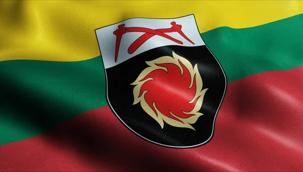 Ilustracja Machającej Litewskiej Flagi Miasta Naujoji Akmene — Zdjęcie stockowe
