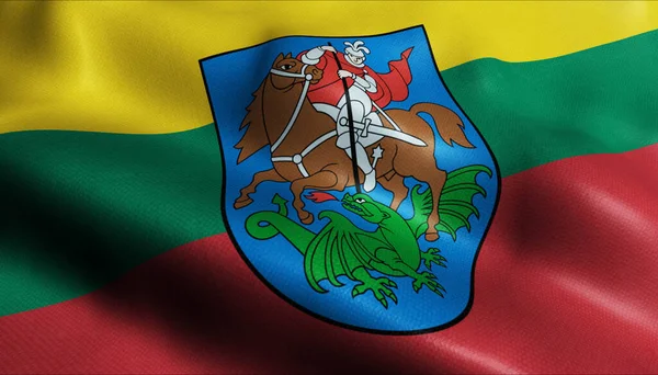 Ilustrace Vlnící Litevské Městské Vlajky Prienai — Stock fotografie