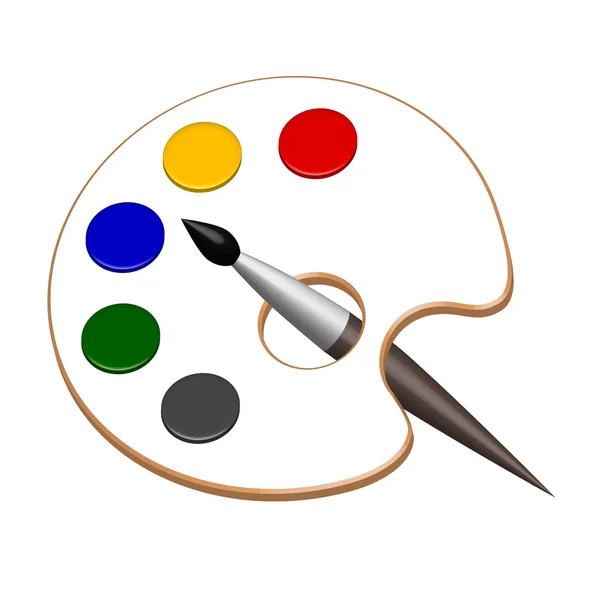 Palette avec peintures et pinceau dans le vecteur — Image vectorielle