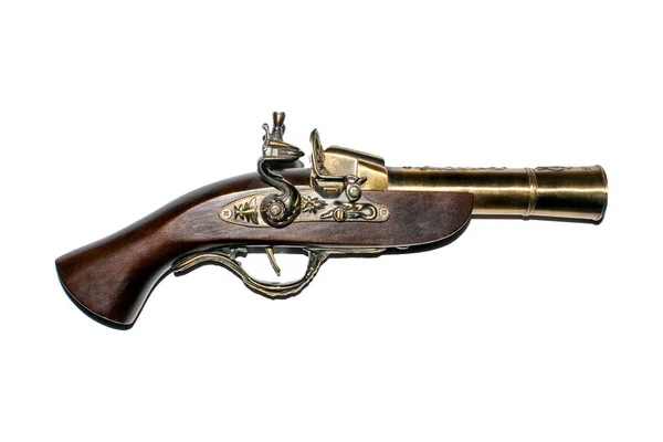 Pirátské Blunderbuss Bílém Pozadí Pirátská Palubní Pistole Bílém Pozadí — Stock fotografie