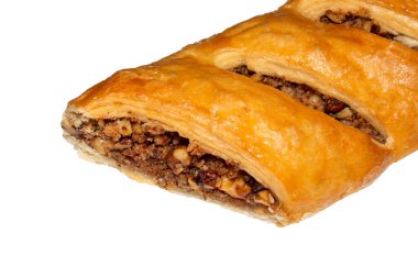 Baklava beyaz arka planda. Baklava 'nın doğu tatlılığı..