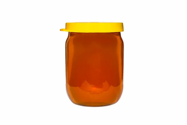 Банк Пчелиных Цветов Мед Белом Фоне Цветочный Мед Стеклянной Банке — стоковое фото