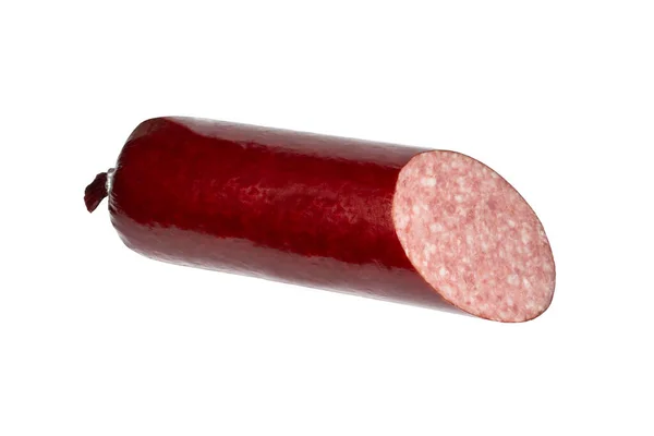 Salame Fumado Salsicha Fundo Branco Vara Salsicha Defumada Salsicha Defumada — Fotografia de Stock