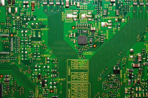 Elektronický Zelený Tištěný Obvod Board Chip Pozadí Textura Počítačového Čipu — Stock fotografie