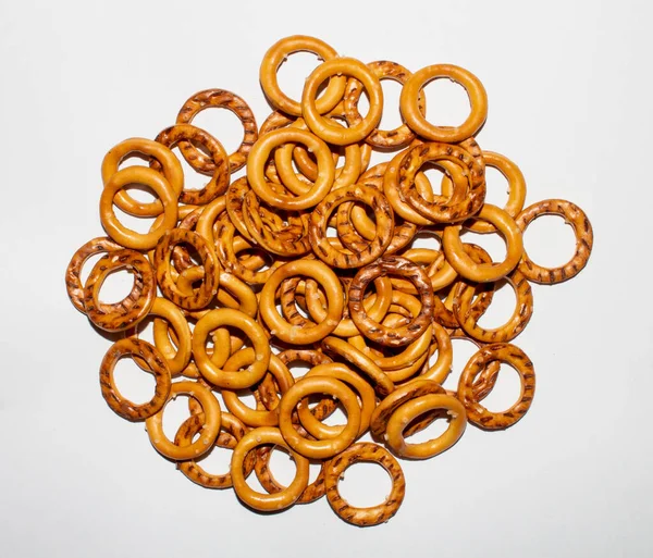 Solené Sušenky Rings Beer Snack Cookies Slané Pozadí — Stock fotografie