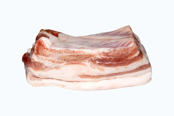 Mięsny Mostek Warstwą Tłuszczu Kawałek Brzucha Wieprzowego Białym Tle Smalcu — Zdjęcie stockowe