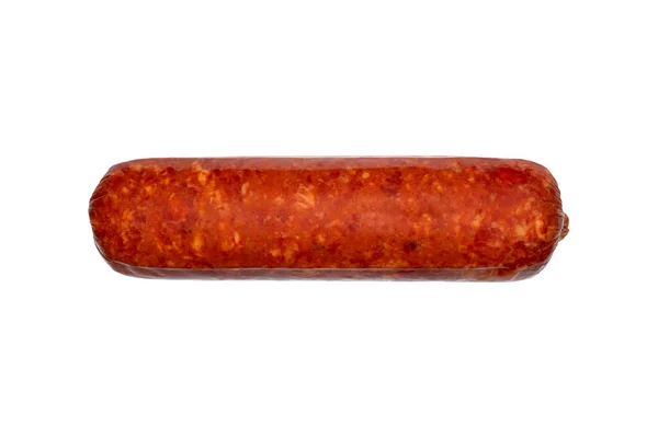 Salami Gras Saucisse Fumée Sur Fond Blanc Bâton Saucisse Fumée — Photo