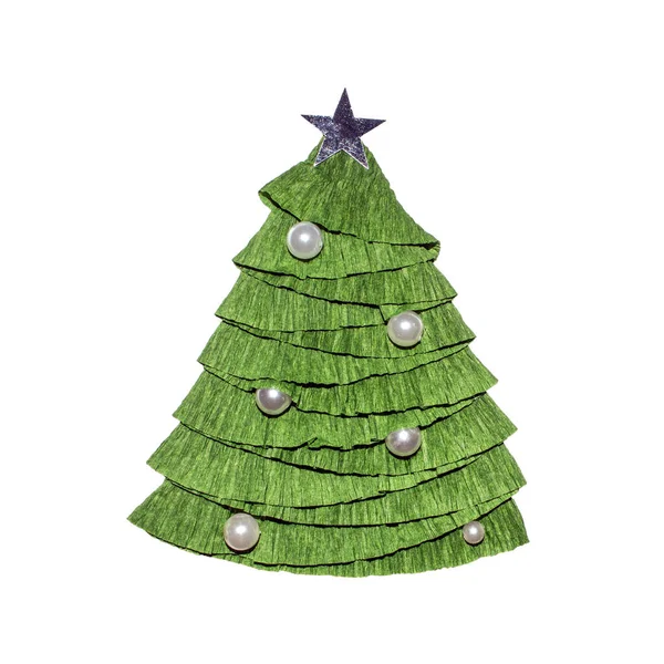 Beautiful Green Stylized Christmas Tree Made Paper White Background Paper — Stock Photo, Image