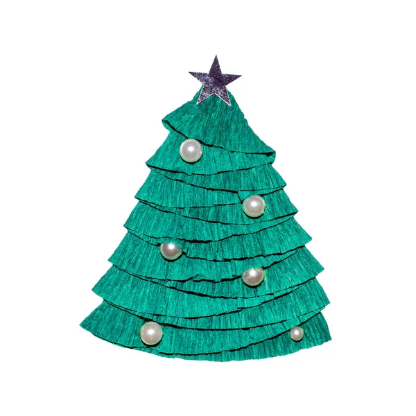 Beautiful Green Stylized Christmas Tree Made Paper White Background Paper — Stock Photo, Image