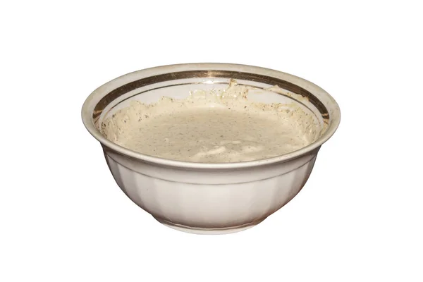 Knoblauchsauce Mit Gewürzen Auf Weißem Hintergrund Saure Sahne Mayonnaise Sauce — Stockfoto