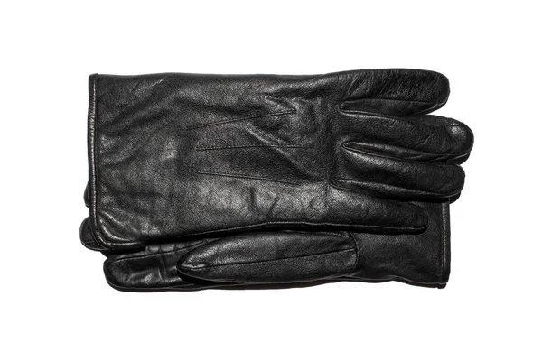 Ένα Ζευγάρι Μαύρα Δερμάτινα Γάντια Λευκό Φόντο Δερμάτινα Γάντια Πάνω — Φωτογραφία Αρχείου