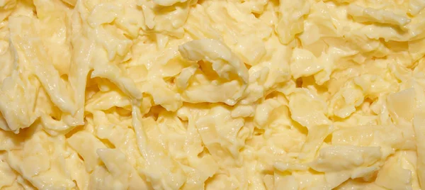 マヨネーズにニンニクとすりおろしたチーズ ガーリックトップビューの背景チーズ — ストック写真