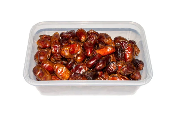 Dried Dates Container White Background Dried Dates Background Top View — Stock Photo, Image