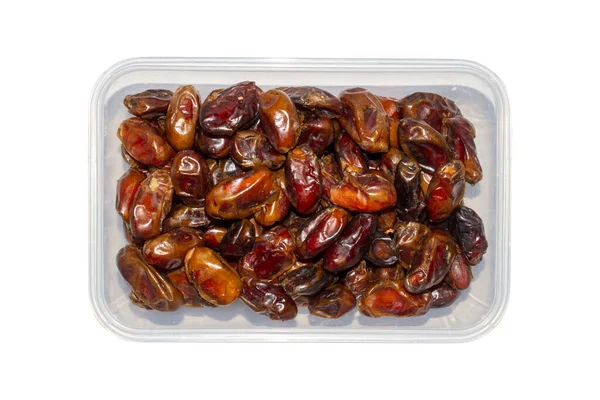 Dried Dates Container White Background Dried Dates Background Top View — Stock Photo, Image