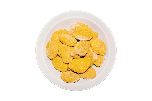 Kyckling Nuggets Ångkokare Tallrik Top View Frozen Kyckling Nuggets Tallrik — Stockfoto