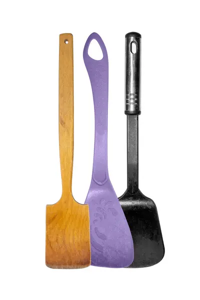 Spatules Cuisine Pour Cuisiner Sur Fond Blanc Ensemble Spatules Cuisine — Photo