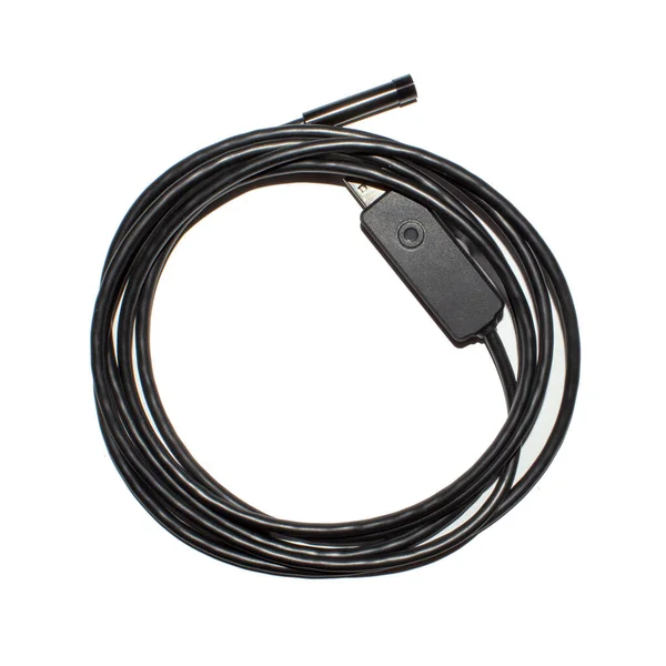 Endoscopio Con Retroiluminación Cable Usb Sobre Fondo Blanco Dispositivo Endoscópico — Foto de Stock