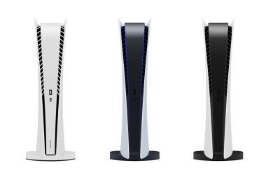 Beyaz arkaplan üzerinde vektör olarak yeni nesil oyun konsolu. Modern video oyunu konsol çizimi.