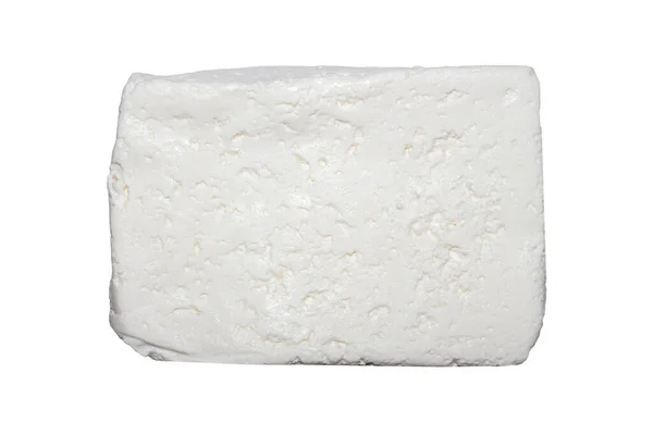 コテージチーズ自家製素朴な背景トップビュー 白い背景の天然コテージチーズ — ストック写真