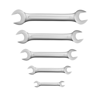 Vektör içindeki bir mekanik için krom kaplamalı yayıcılar. Gerçekçi metal anahtarlar çizimi.