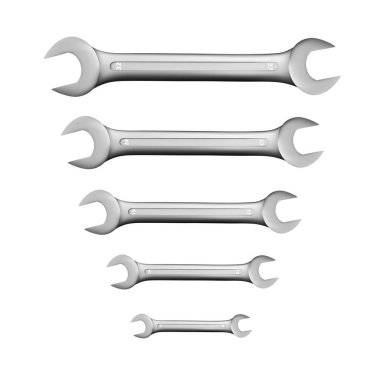 Vektör içindeki bir mekanik için krom kaplamalı yayıcılar. Gerçekçi metal anahtarlar çizimi.