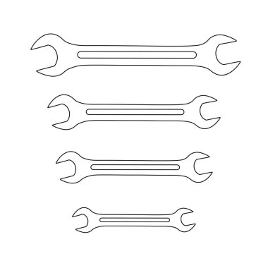 Vektör içindeki bir tamirci için bir dizi siyah flama. Spanners logo vektör çizimi.