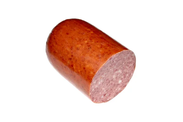 Smoked Salami Sausage White Background Smoked Sausage Cut Stick Homemade — Stock Photo, Image